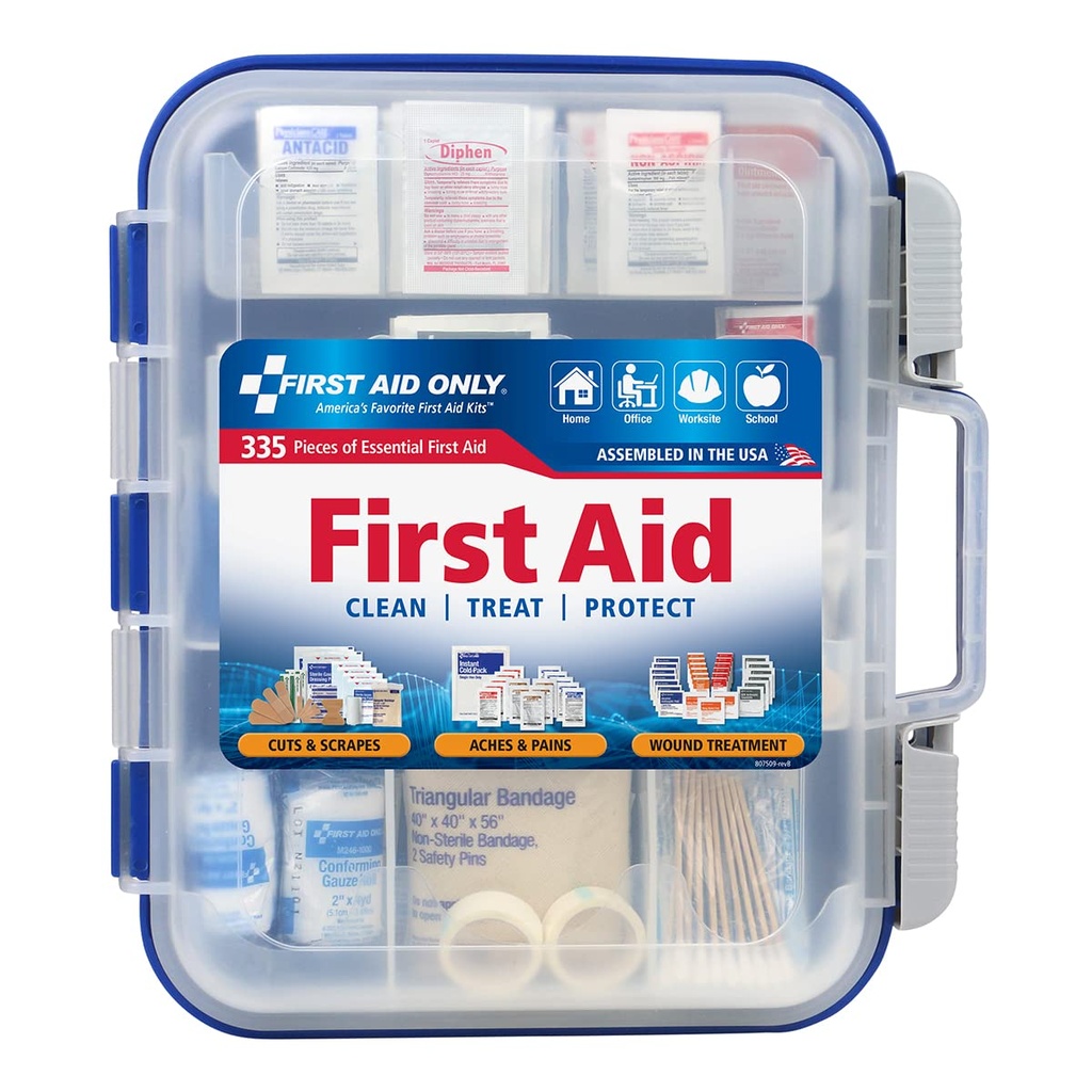 First Aid Only 91247 OSHA-Compliant First Aid Kit, All-Purpose 100-Person Emergency First Aid Kit for Business, Worksite, Home, and Car, 335 Pieces, Multicolored