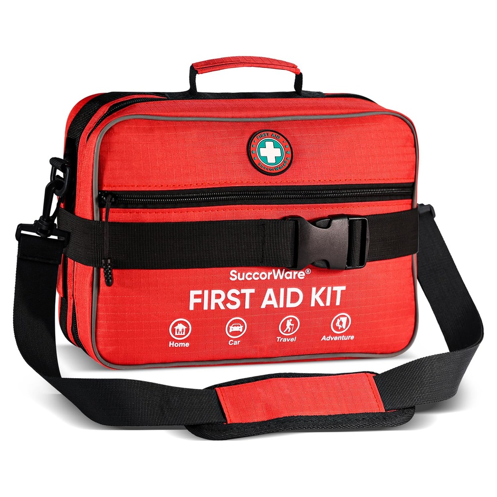 Professional 435 Pieces Large First Aid Kit - Includes Compressed Gauze - Compartments Emergency Medical Kit for Home, Camping, Backpacking, Travel, Boat, Car,Outdoors (Red)