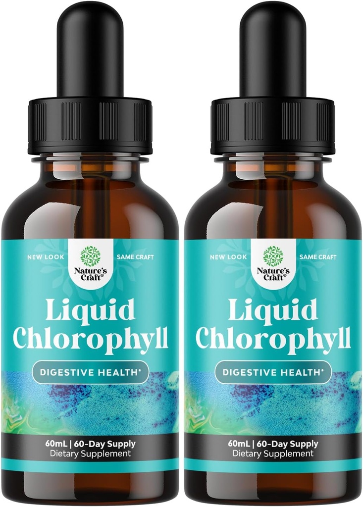 Mint Flavored Chlorofyl Liquid Drops - Vegan Liquid Chlorofyl Drops for Immune Support Gut Health Huidverzorging Detox Lever Ondersteuning Energie en slechte adem - Hoge potentie Interne Deodorizer - 2 Pack