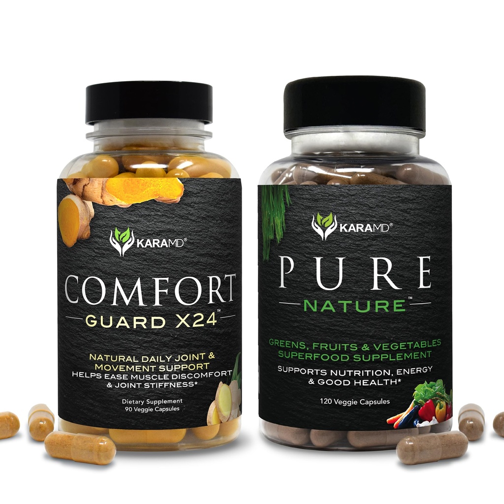 KaraMD Pure Nature & Comfort Guard Bundle (complément de produits alimentaires verts, fruits et légumes entiers + soutien des mouvements)