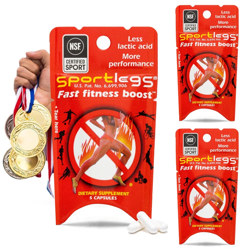 SPORTLEGS Fast Fitness Boost Pre-training voor mannen en vrouwen, Lactic Acid Supplement, Sports Endurance Fuel Endurance Supplementen voor Runners - 5-Cap Packet, Trial Pack van 3