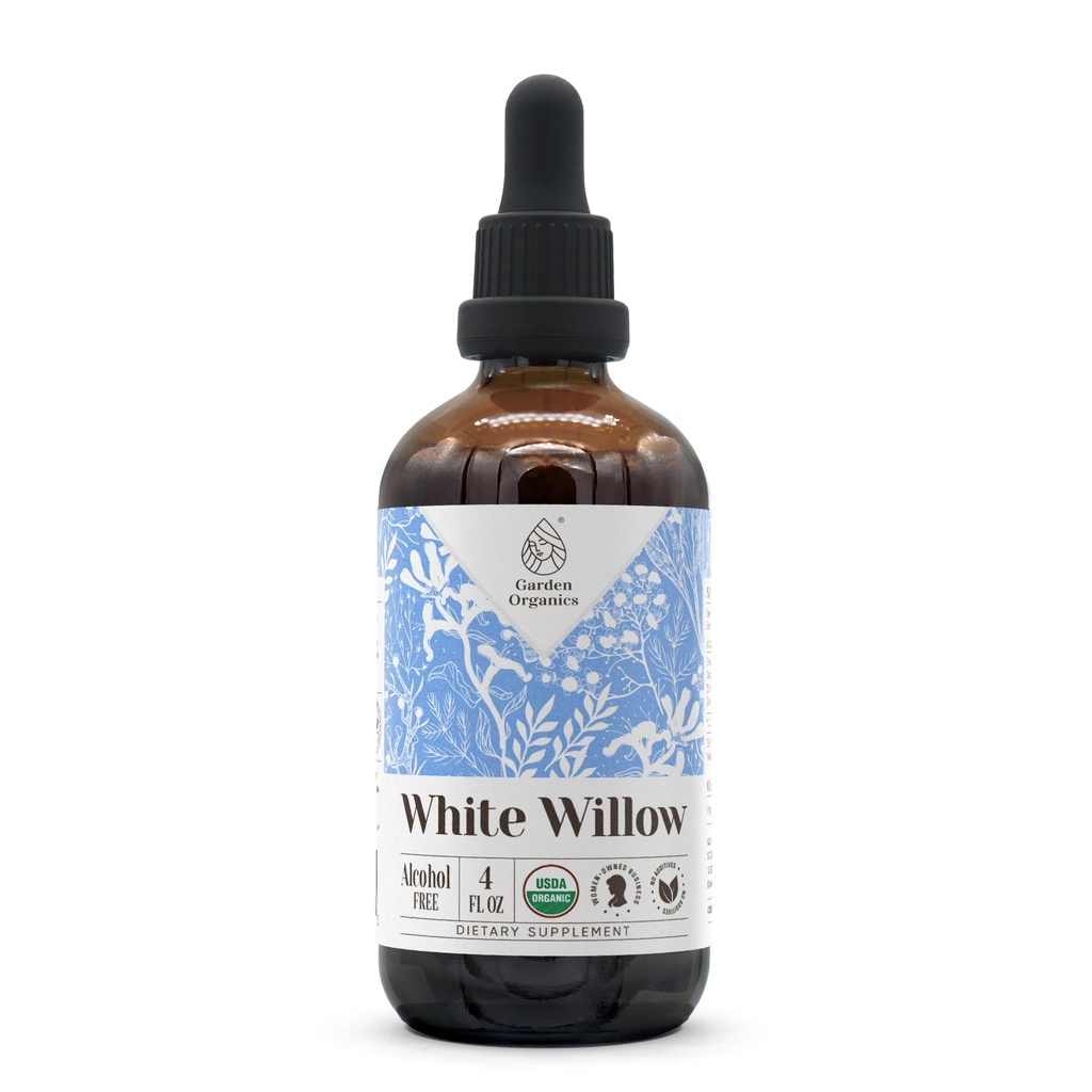 White Willow USDA Organic Alcohol-Free Extract | Dietary Supplement, High-Potency Tincture | Natural Certified Organic White Willow (Salix alba) Dried Bark (4 oz)