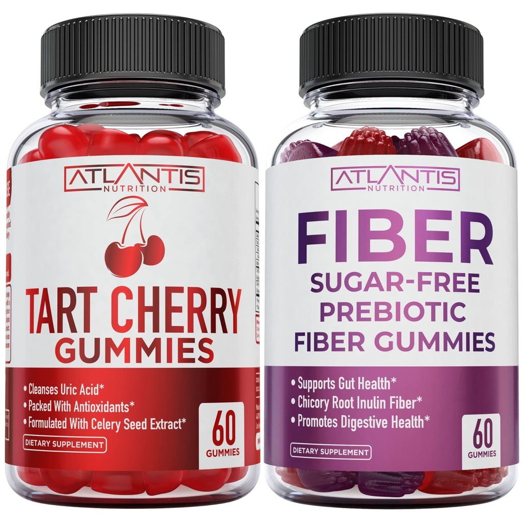 Atlantis Nutrition Tart Cherry 60 Gummies + Sugar Free Prebiotic Fiber Gummies voor volwassenen 2-pack (120 Gummies)