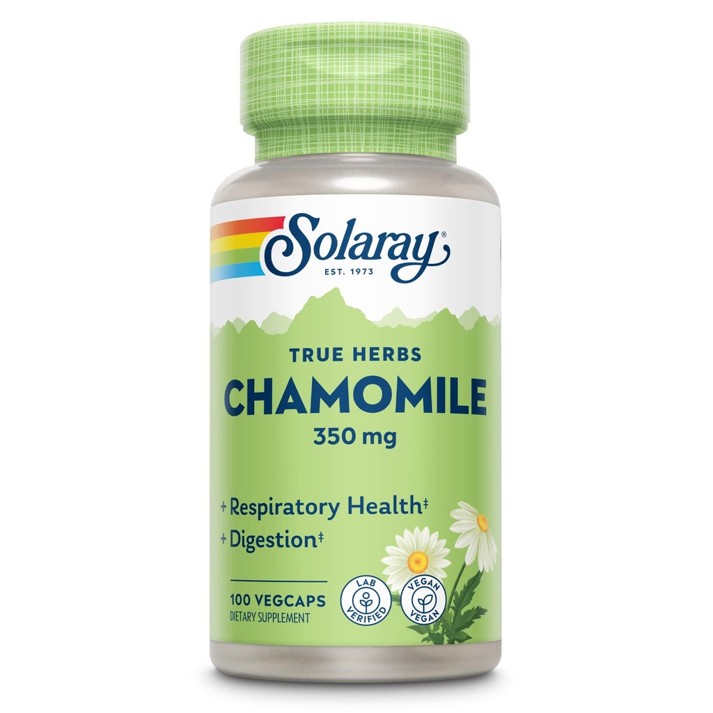 SOLARAY Camomile, Support apaisant pour la digestion, le traîtage respiratoire et la relaxation, 100 portions, 100 VegCaps
