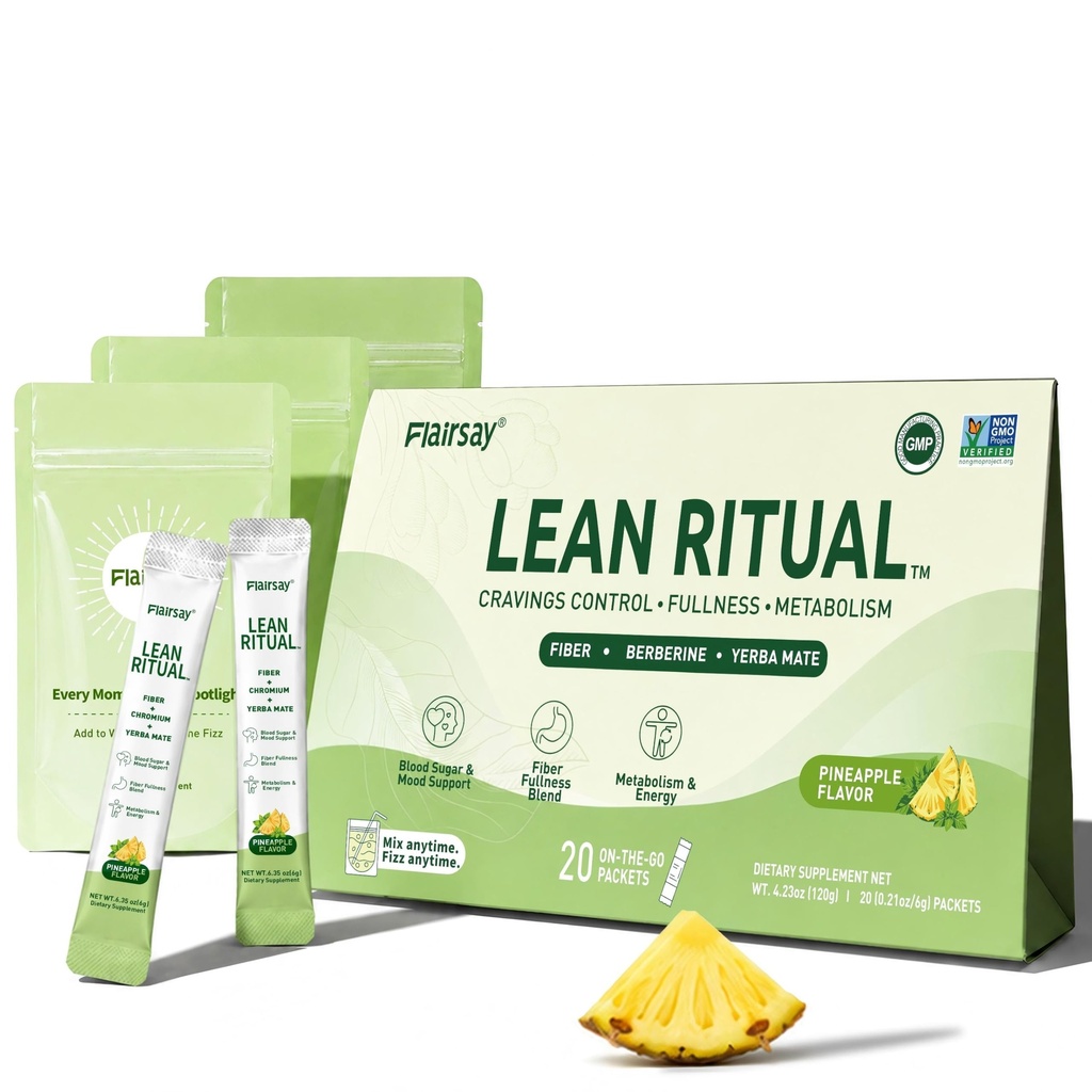 Cutting Drink Mix, Fiber Effervescent Powder with Resistant Dextrin, Inulin, Glucomannan, Berberine HCl, Ceylon Cinnamon, Chromium, Acetyl L-Carnitine & Yerba Mate, Pineapple Flavor, 20 Stick Packs