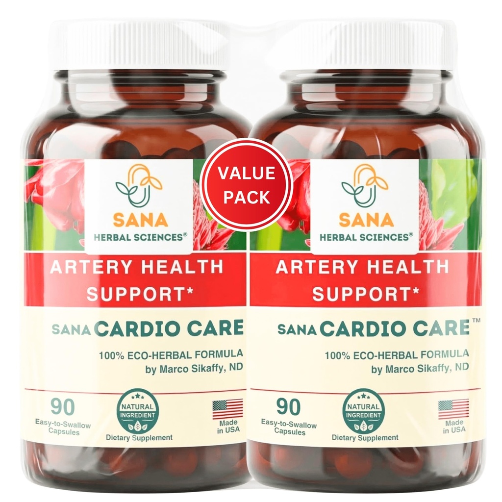 2-Pack | Artery Plaque Maintenance Supplement – Plant-Based Formula for Healthy Cholesterol Levels and Blood Circulation | with Hawthorn, Arjuna & Ginger | 90 Capsules | Sana Cardio Care