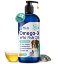 Vloeibare visolie voor honden met Omega 3, 6 & 9 vetzuren, wild gevangen uit IJsland, huid en jas supplement voor vergieten, jeukende huid, allergieën, hersenen en hart gezondheid, rijk aan EPA + DHA - 12 oz
