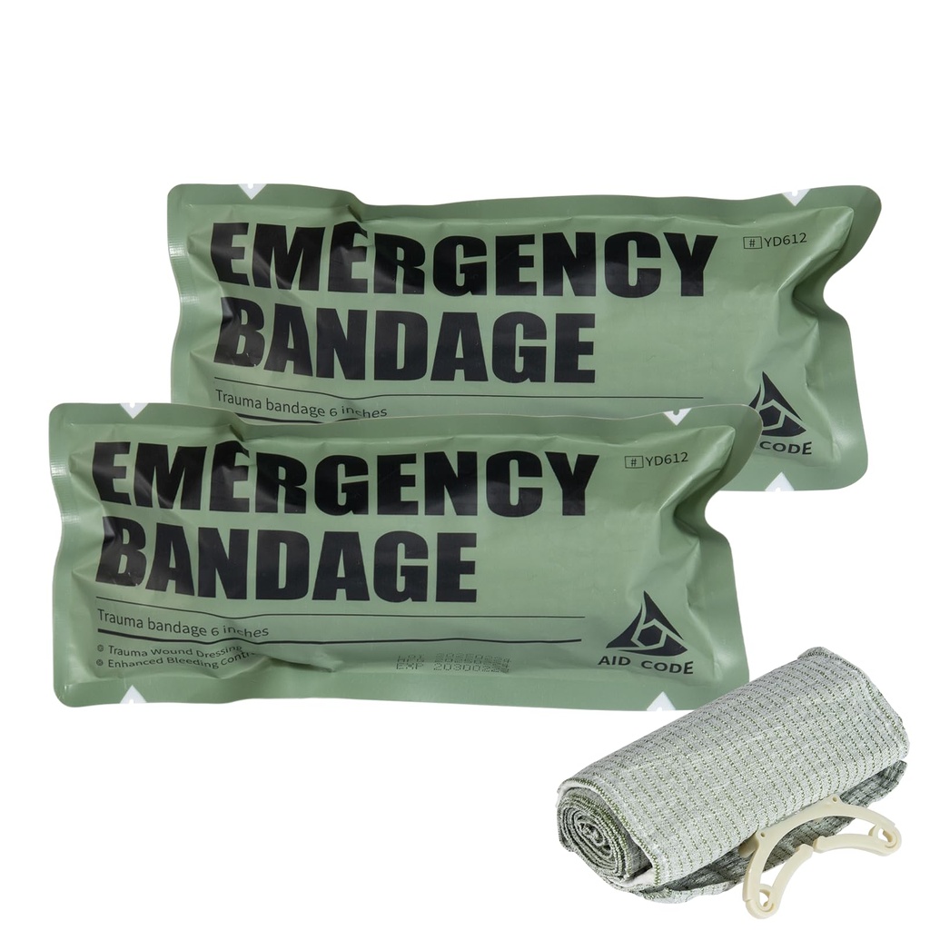 6" Israeli Style Emergency Bandage, Compression Trauma Wound Dressing, Combat Tactical First Aid Kit IFAK Supplies, 2 Count