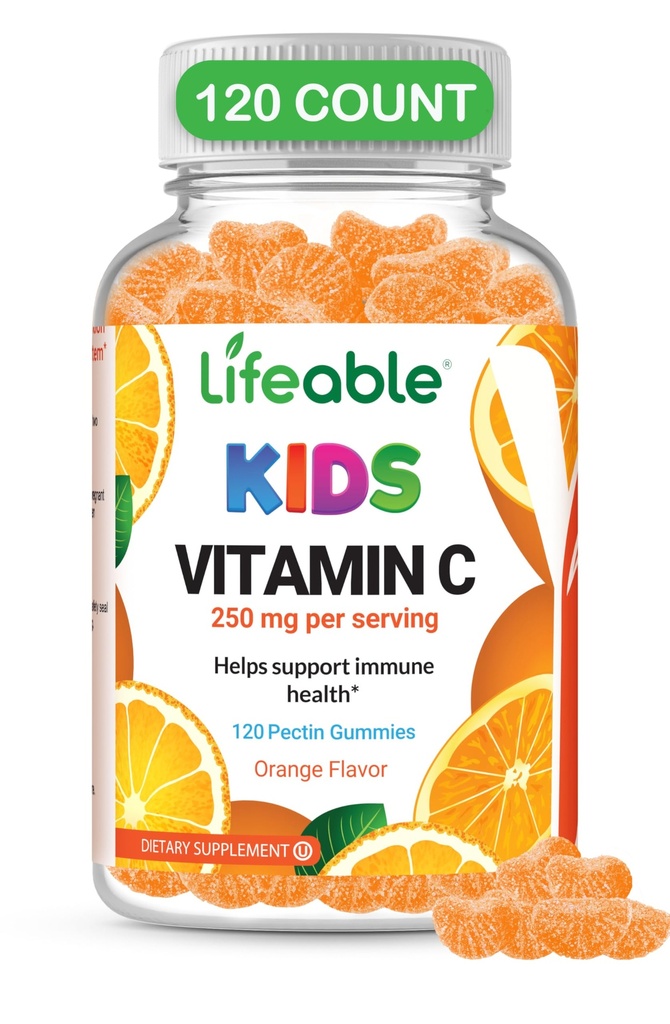 DOCTOR'S FINEST Vitamine C Gummies for Kids - Vegan, GGO Free & Gluten Free - Great Tasting Orange Flavor Pectin Chews - Kids Dietary Supplement - 250 mg vitamine C - 120 Jellies [60 doses]