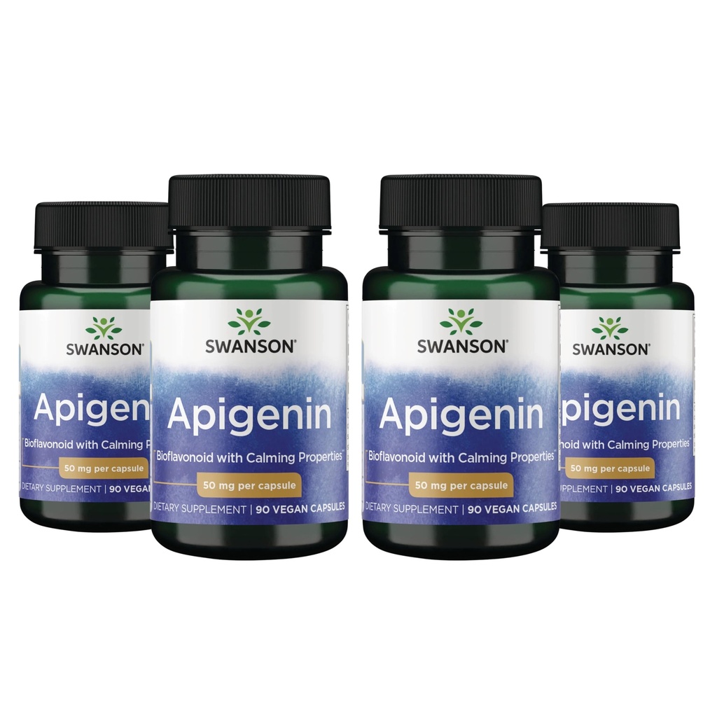Swanson Apigenin-Bioflavonoïde Supplément Prostate Support naturel-Métabolisme et soutien de la santé nerveuse-Peut soutenir le sommeil et la relaxation 90 Caps, 50mg Chaque 4 Pack