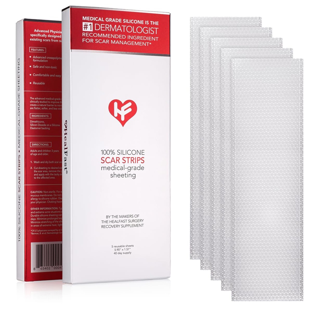 GenezingSnelle arts Geformuleerde Siliconen Scar Sheets - Geavanceerde Crosspolymer Medical Grade Siliconen Scar Strips voor Chirurgie, C sectie, Keloids & Hypertrofische Scars - Siliconen Tape voor littekens (5 vellen)