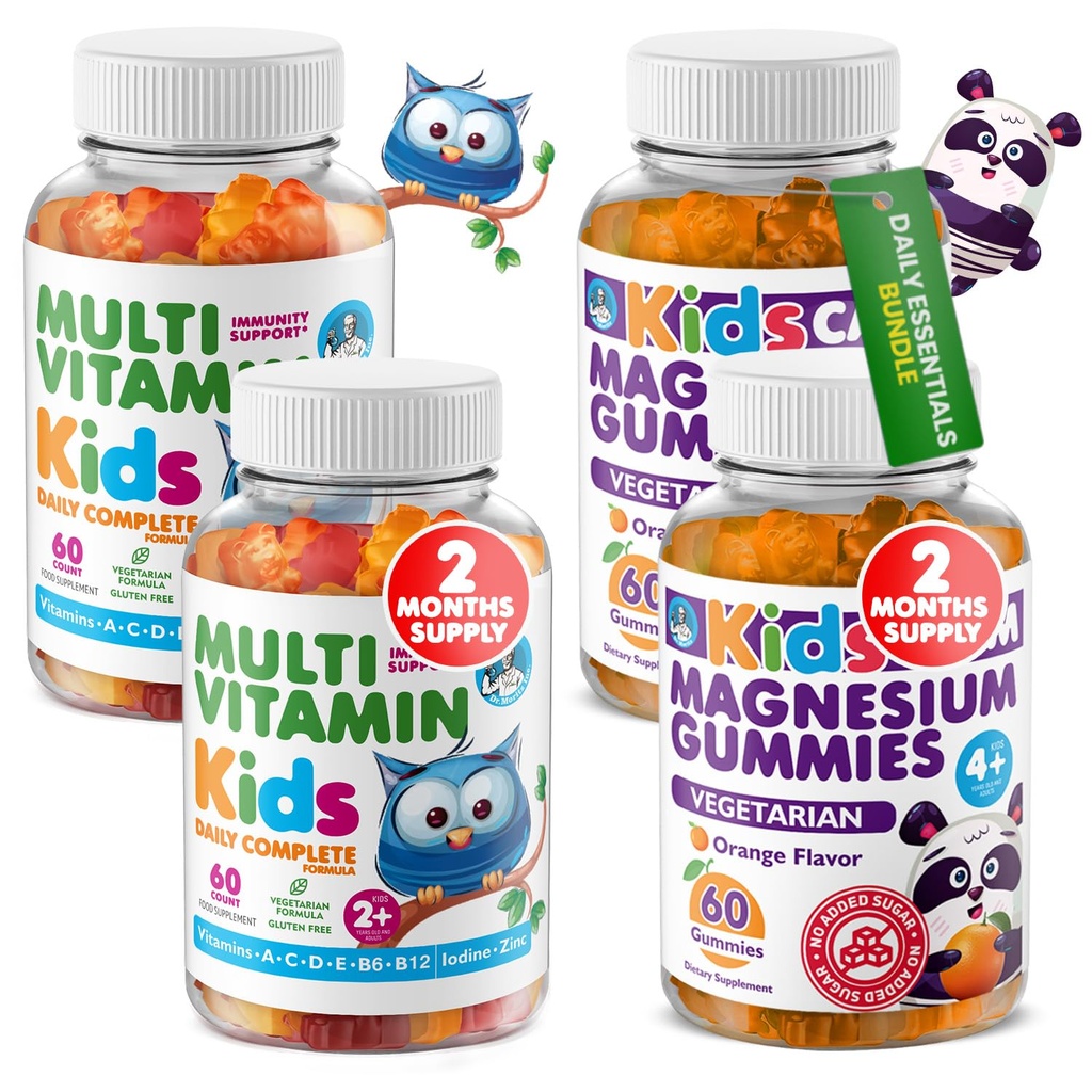 DR. MORITZ Kids Magnesium Gummies Orange Flavor (120 Count) and Kids Multivitamin Gummies (120 Count) - Relaxation & Health Support - Non-GMO, Vegetarian Toddler Vitamins