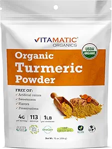 Vitamatic Certified USDA Organic Turmeric Powder – 1 lb (16 oz)