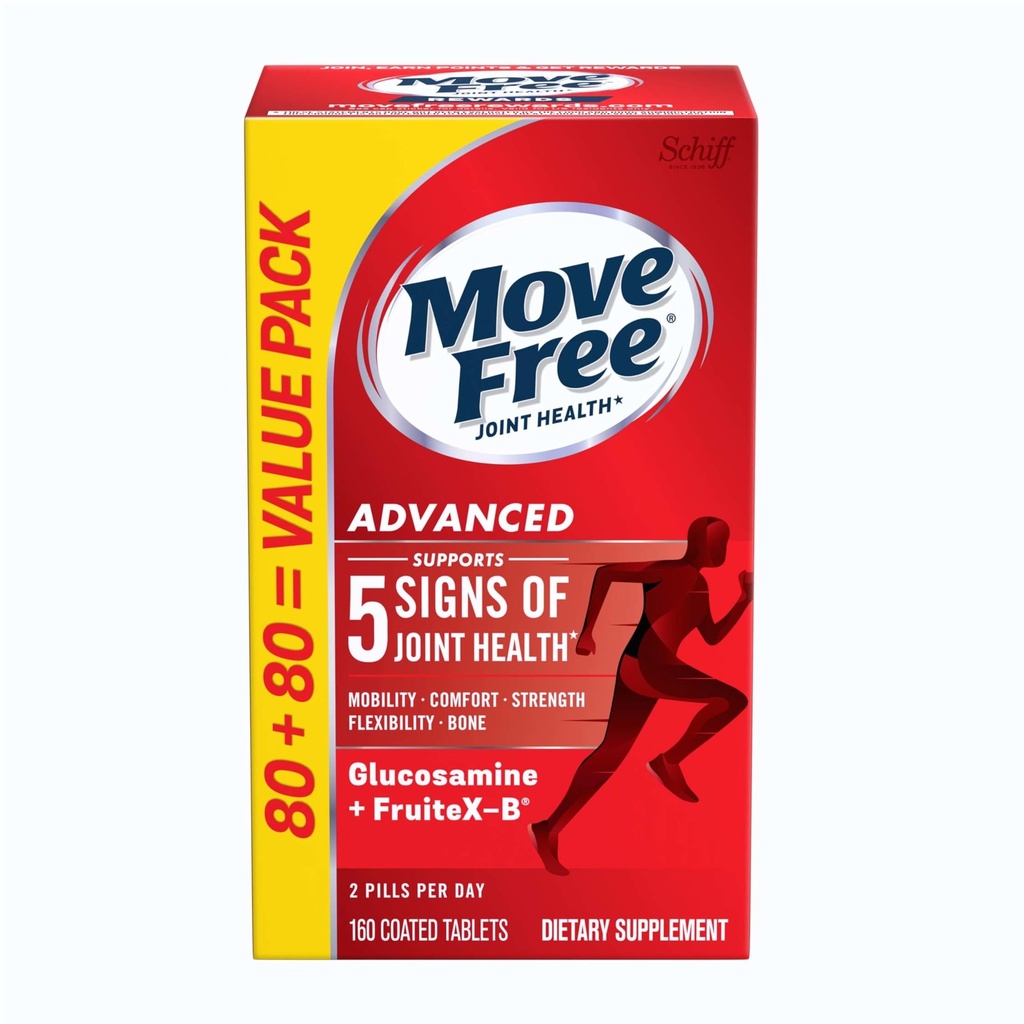 Beweeg Free Advanced Glucosamine Chondroitin + Calcium Fructoborate Joint Support Supplement, ondersteunt Mobility Comfort Strength Flexibiliteit & Bone - 160 tabletten (80 porties)