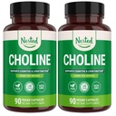 Nested Naturals Choline Bitrartrate 500mg - High Potency Choline Supplementen - Ondersteunt Moederlijke en foetusgezondheid tijdens de zwangerschap* - 100% Vegan & non-GMO - 2-pack (180 Vegan Capsules)