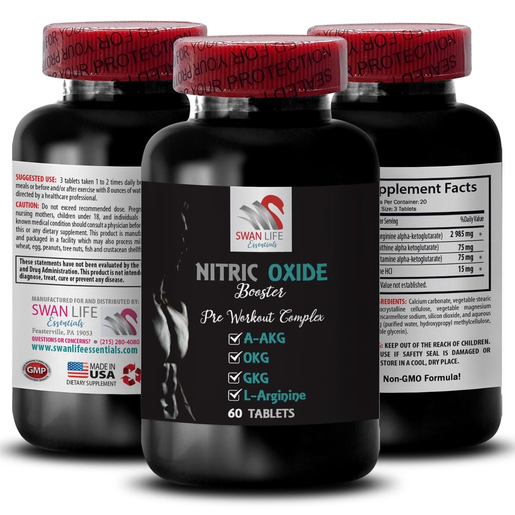 Nitric oxide supplements for men - NITRIC OXIDE BOOSTER - fitness energy, pump mix, exercise fuel, endurance enhancer, strength focus, power boost, stamina formula, energy supplement 1 Bottle 60 Tabs