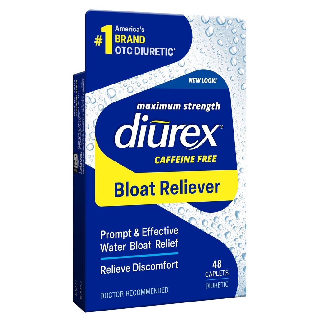 Diurex Caffeine-Free Bloat Relief, Maximale sterkte, Verlichting Water Bloat Ongemak, Tot 6 Uur van Relief, 48 Tellen