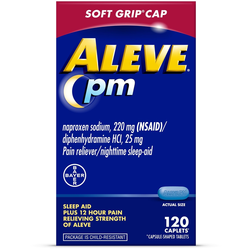 Aleve PM Sleep Aid Plus Pain Reliever Caplets, Naproxen Sodium & Difenhydramine HCl, Nighttime, 120 Count