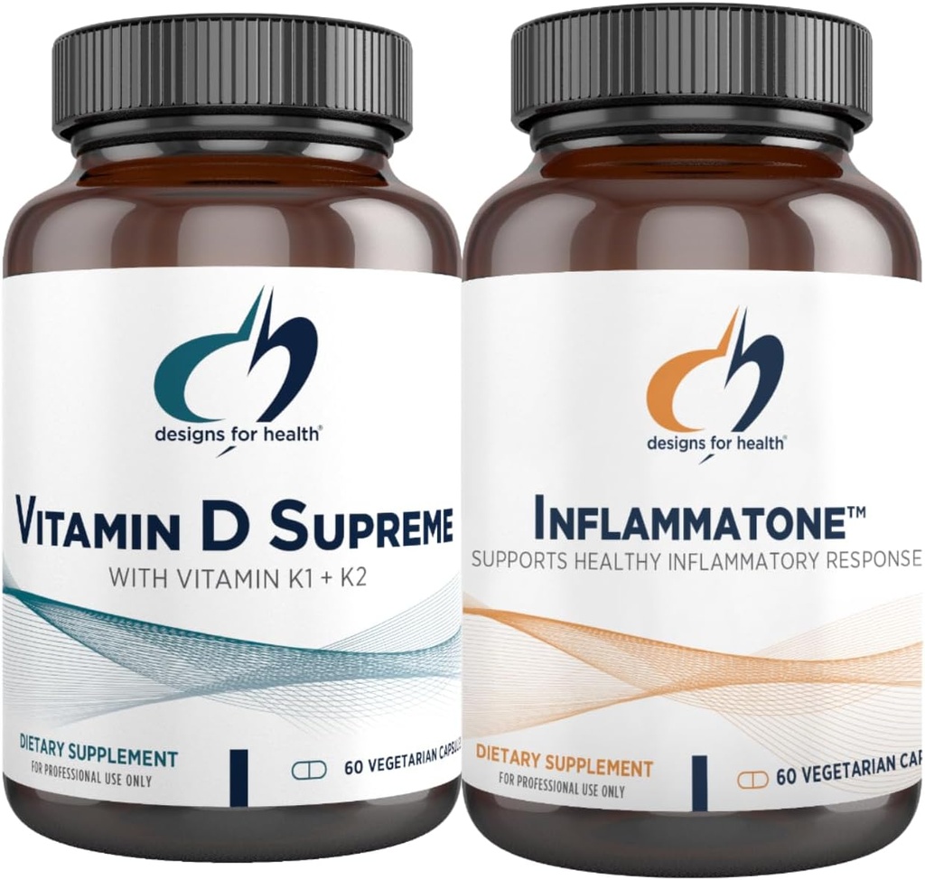 Designs for Health Vitamin D Supreme + Inflammatone Bundle - Vitamine D3 5000 IE + 2000 mcg Vitamine K met een Enzyme Botanical Blend om een gezonde ontsteking te bevorderen - 2 producten