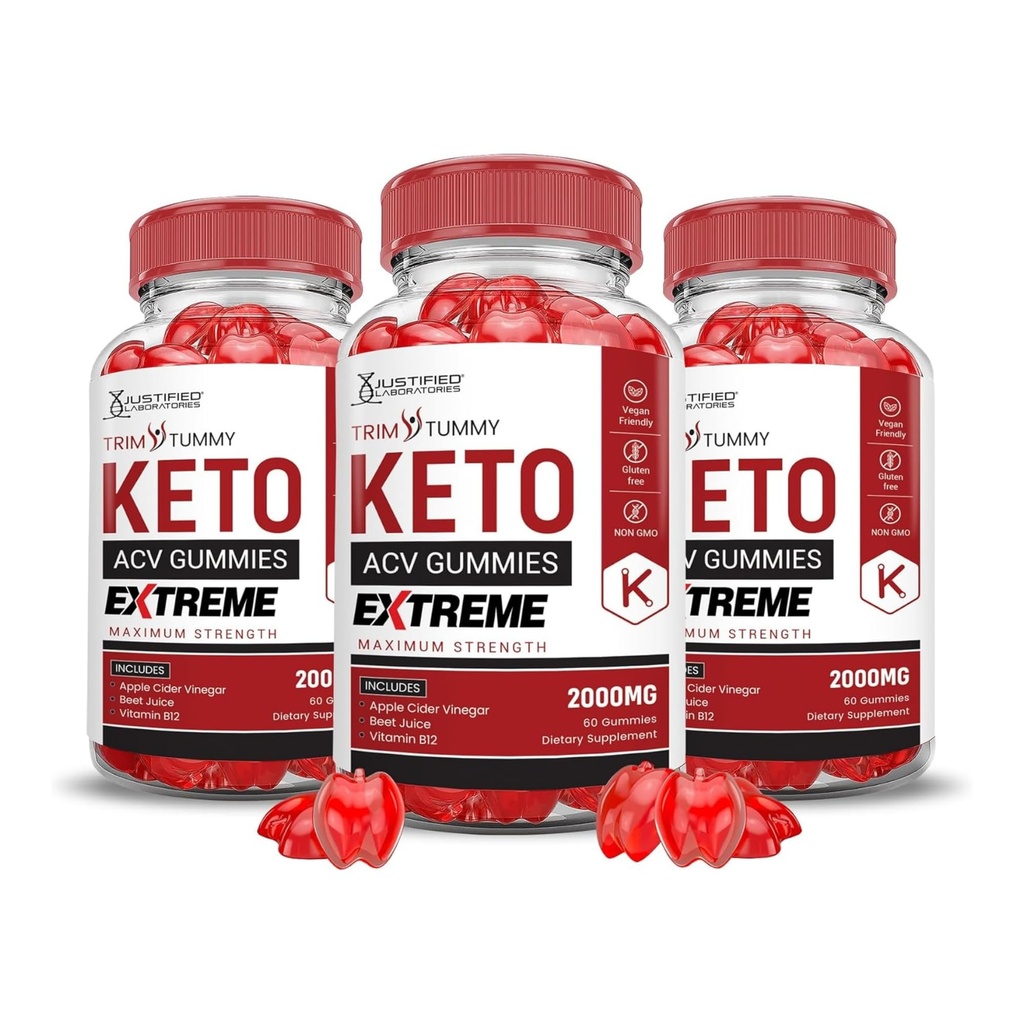 Justified Laboratories Trim Tummy Keto ACV Gummies Extreme (2000 mg) - 60 Count, Pack of 3 - Formulated with Apple Cider Vinegar, Folate & Vitamin B12 - Non-GMO, Vegan, Gluten Free - 90 Servings