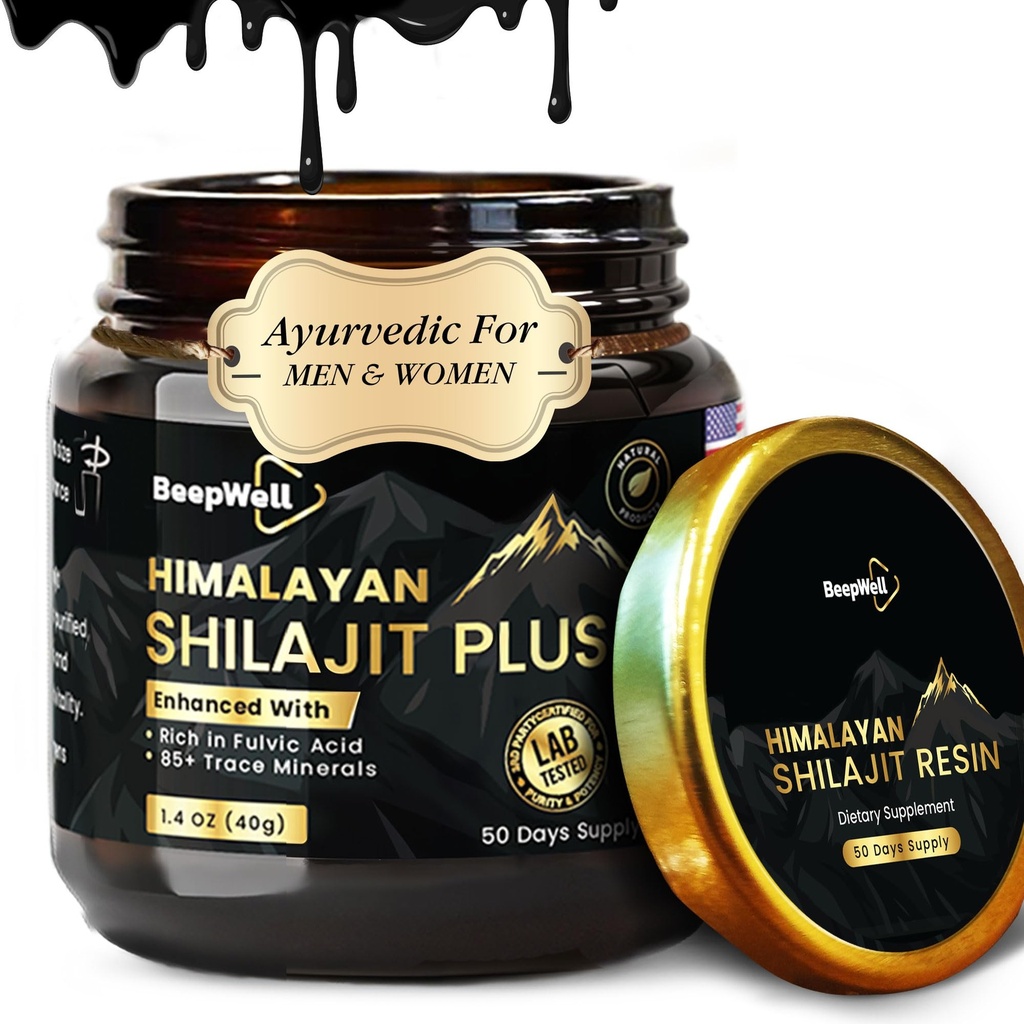 Pure Himalaya Biologische Shilajit Resin Extract voor mannen & vrouwen- 100% natuurlijke Ashwagandha Black Pepper Shilajit Resin voor mannen Vrouwen Gold Ayurvedic, Fulvic Acid 85 + Trace Minerals, 50 Servings, 40 Gram