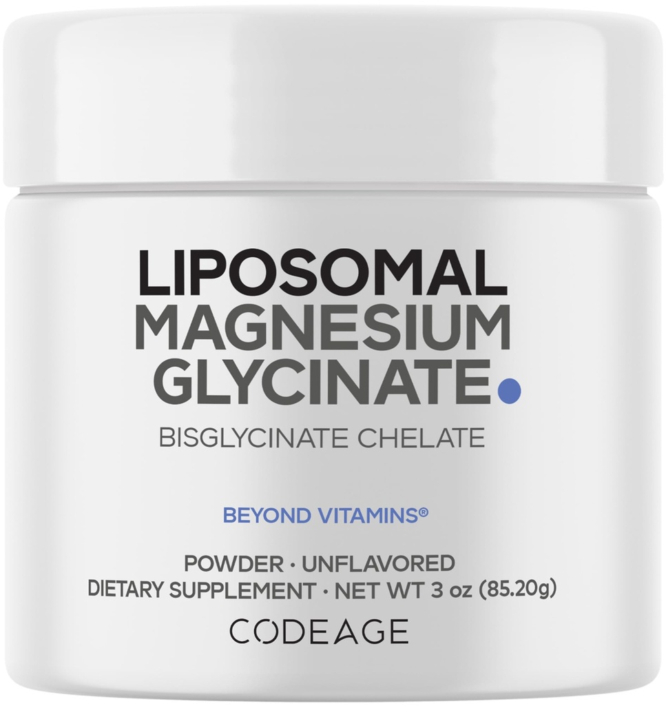 Codeage Magnesium Glycinate Powder Supplement, 2-maand Supply, Bisglycinate Magnesium Chelate, Unflavored, Liposomale Levering, Chelated Magnesium Powder Mineral, Non-GMO Vegan, 3 oz