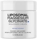 Codeage Magnesium Glycinate Powder Supplement, 2-maand Supply, Bisglycinate Magnesium Chelate, Unflavored, Liposomale Levering, Chelated Magnesium Powder Mineral, Non-GMO Vegan, 3 oz