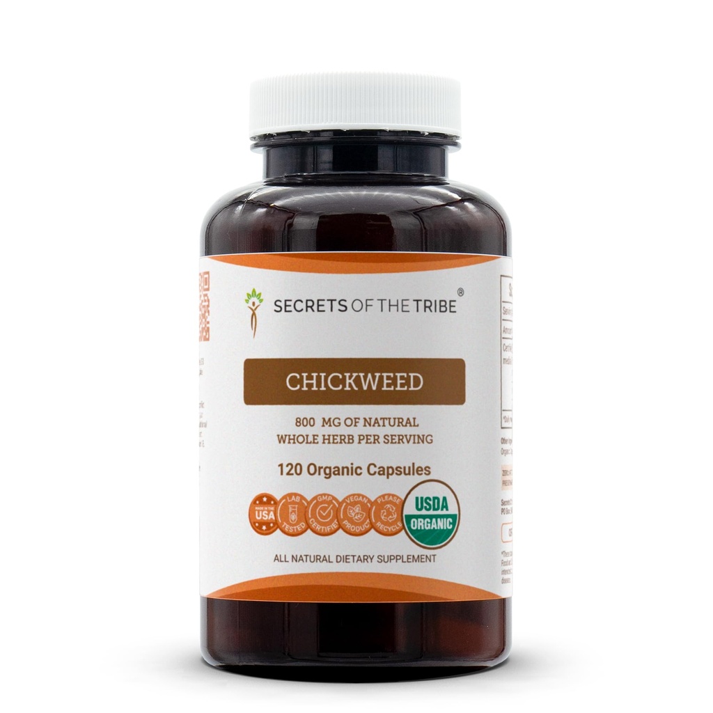 Secrets of the Tribe Chickweed USDA Organic Capsules | Certified Organic Vegetarian Capsules, Herbal Dietary Supplement | Stellaria Media Dried Herb (120 Count)