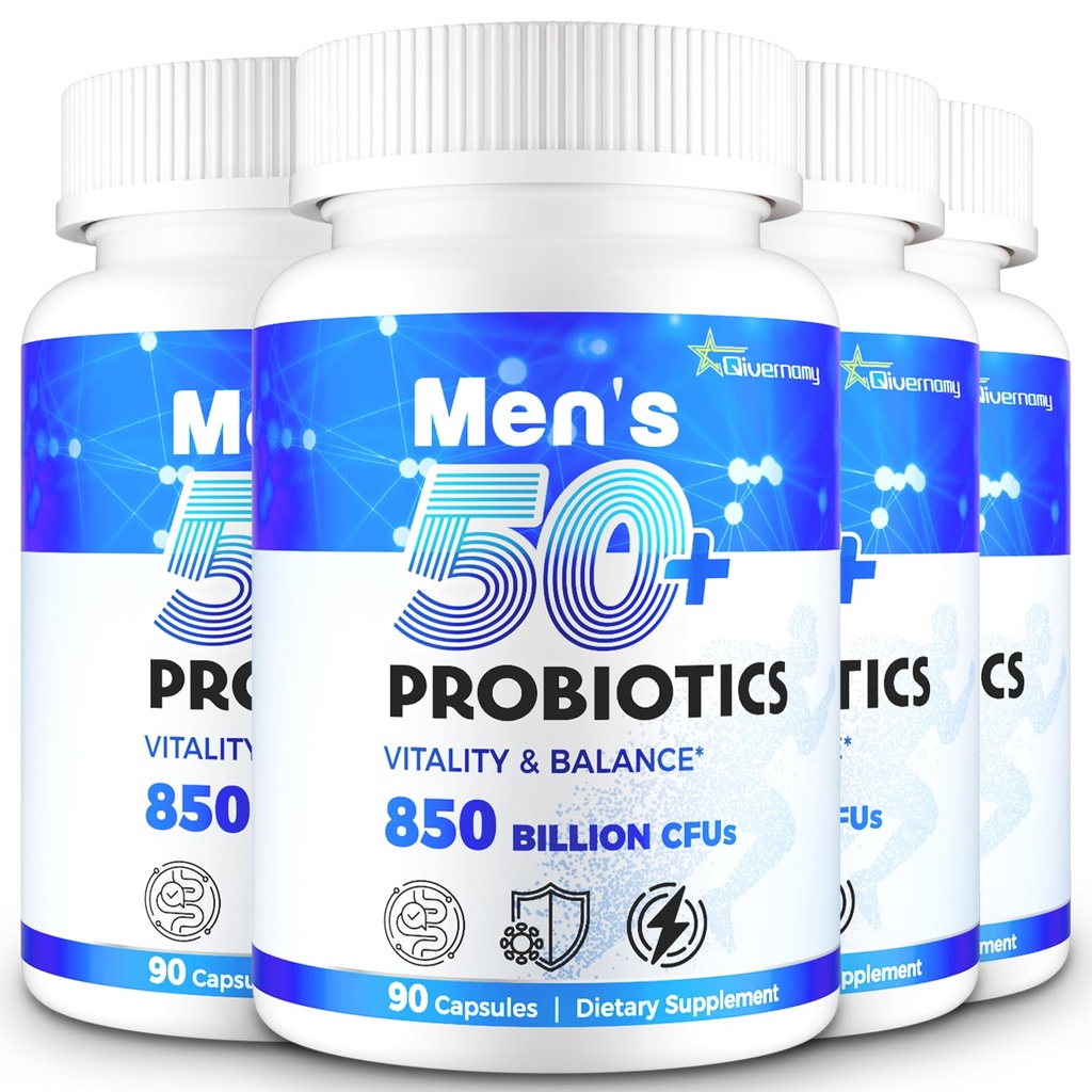 Probiotics for Men, 850 Billion CFU Advanced 50+ Mens Probiotic, 360 Caps | Comprehensive Gut & Energy Support with Prebiotics and Probiotics – Tailored Wellness Probiotics for Men Over 50