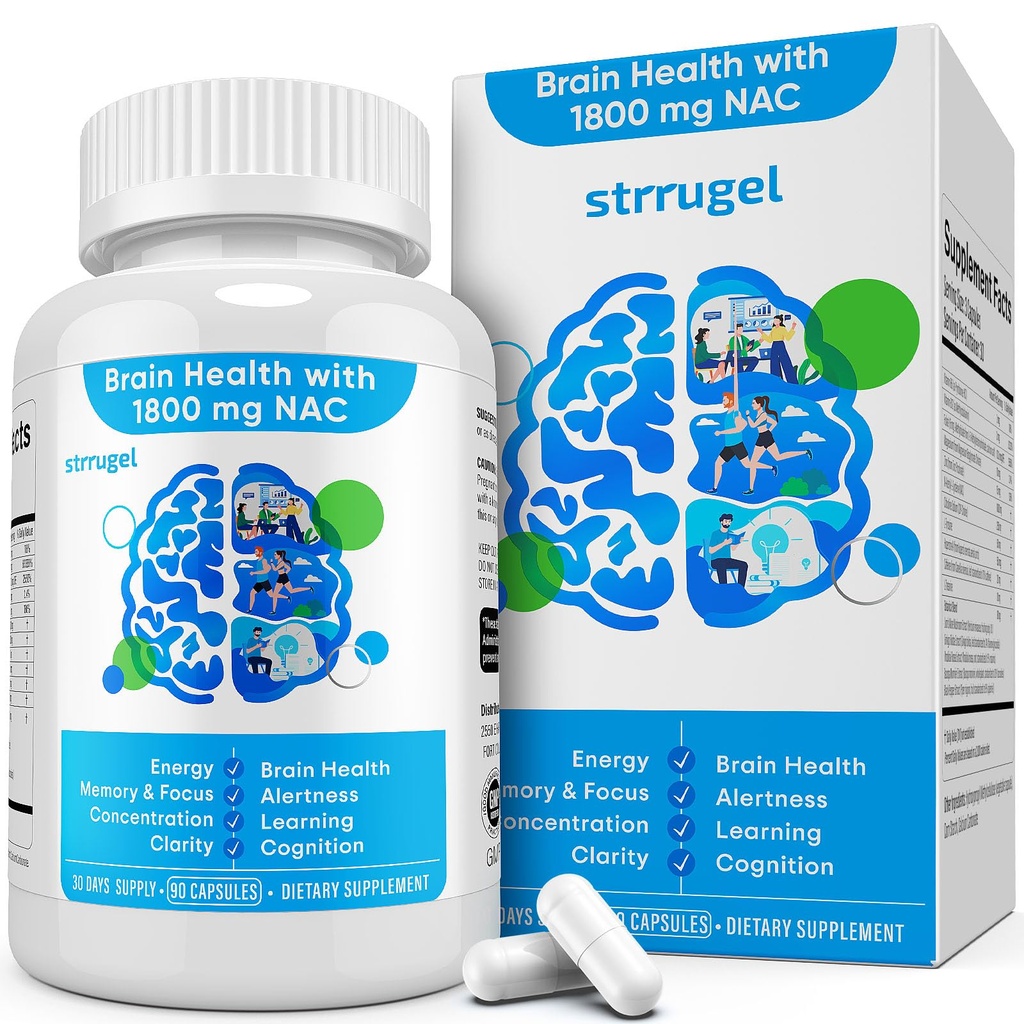 NAC Brain Supplement 1800mg – N-Acetyl Cysteine with CDP-Choline, Lion’s Mane, Rhodiola & L-Theanine – Focus, Memory & Cognitive Support Supplement – Mental Clarity
