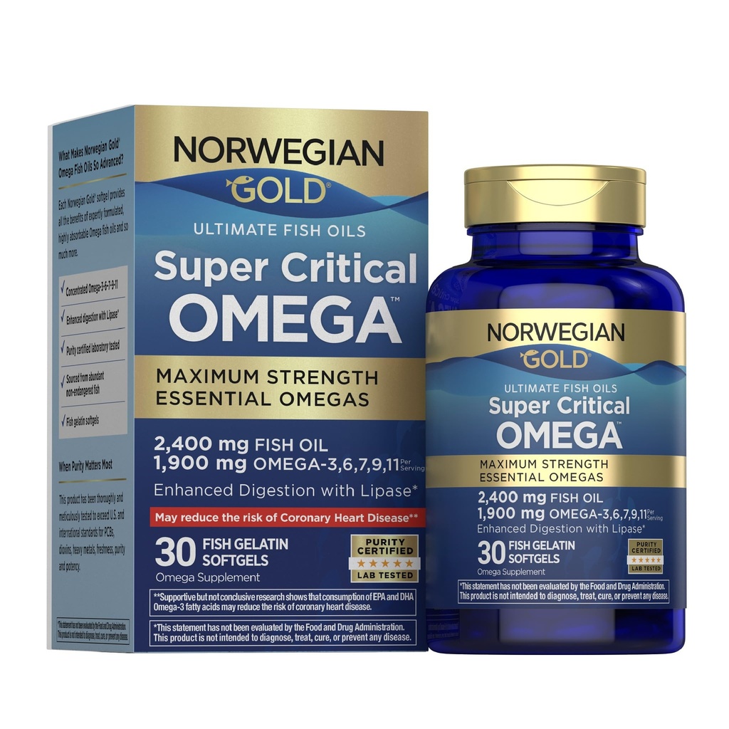 Renew Life Norwegian Gold Fish Oil Super Critical Omega 3 6 7 9 11 | 30 Softgels | Enhanced Digestion | Maximum Strength | Dairy, Soy, and Gluten Free Supplement