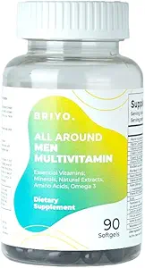 Briyo All Around Mannen - Multivitamine voor mannen met 38 essentiële vitamines, mineralen, Omega 3 en plantenuitsparingen Ondersteunt energie-immuniteit Live Strong met een dagelijkse schone capsule