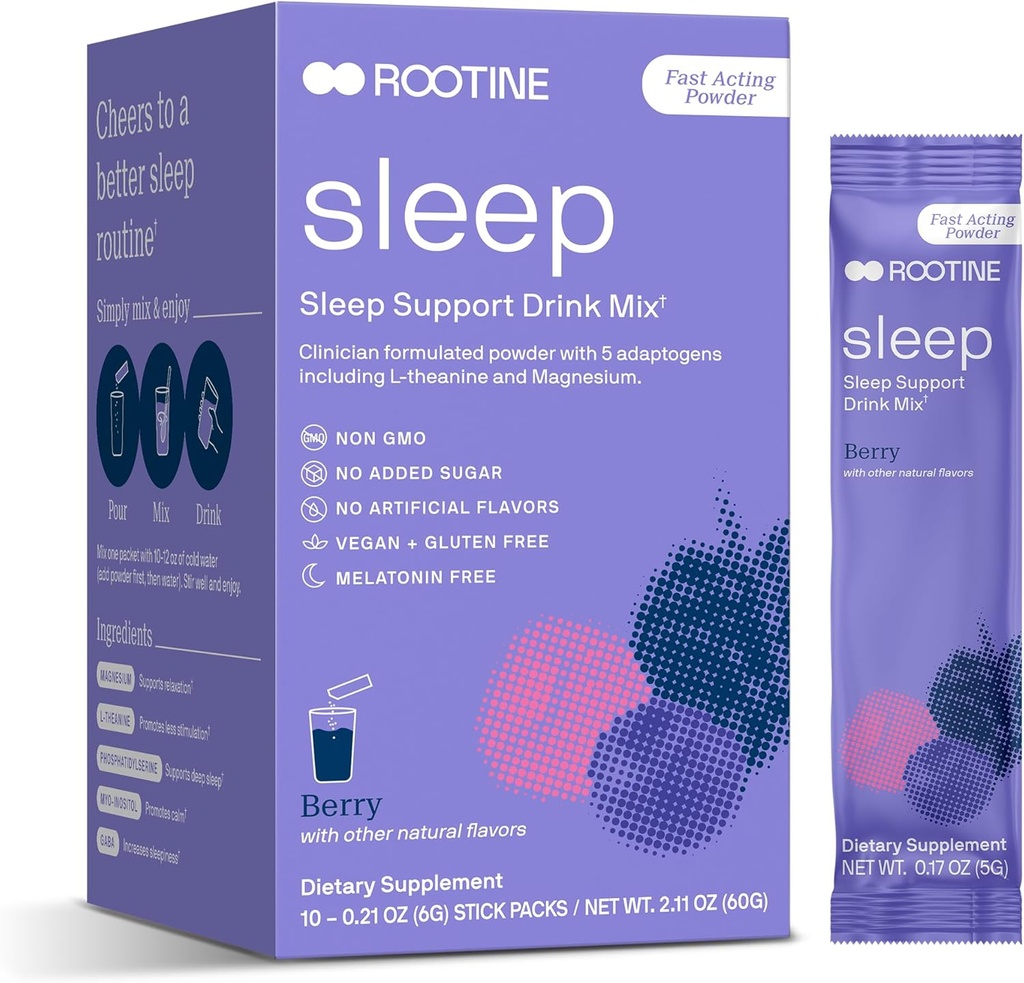 Sleep Supplement, Melatonine-vrij Magnesium Kalm poeder, GABA, L-Theanine, Myo-inositol, Kalme slaapdrank Mix om te helpen ontspannen, slaappoeder, Magnesium poeder voor slaap, Super Kalm Drink Mix 24pk