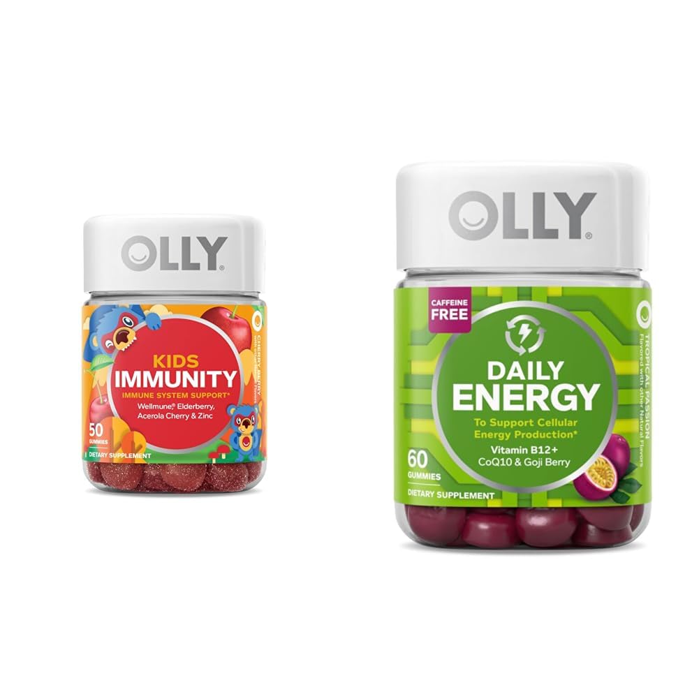 OLLY Enfants Immunity Gummy, Immune Support, 50 Compte quotidien énergie Gummy, vitamine B12, CoQ10, 60 Compte