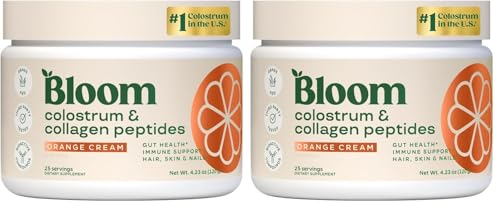 Bloom Nutrition Bovine Colostrum Powder, Orange Cream, 25 Servings, 2 Pack | Gut Health, Immune Support, Hair Growth & Beauty Supplement, Gluten Free, Sugar Free