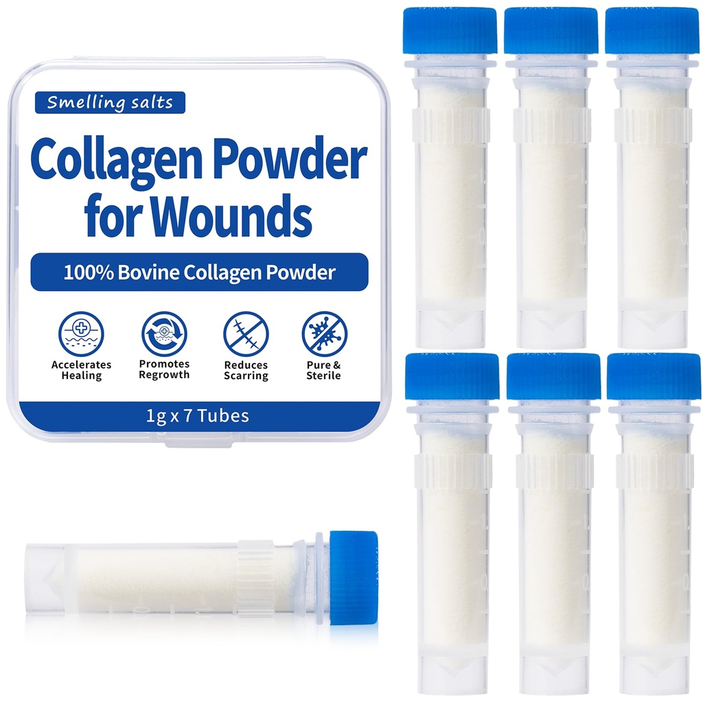 Collagen Powder for Wounds – Medical-Grade Bovine Collagen, Supports Tissue Regeneration, Accelerates Healing, Reduces Scarring, Moist Wound Care, 7 Tubes x 1g