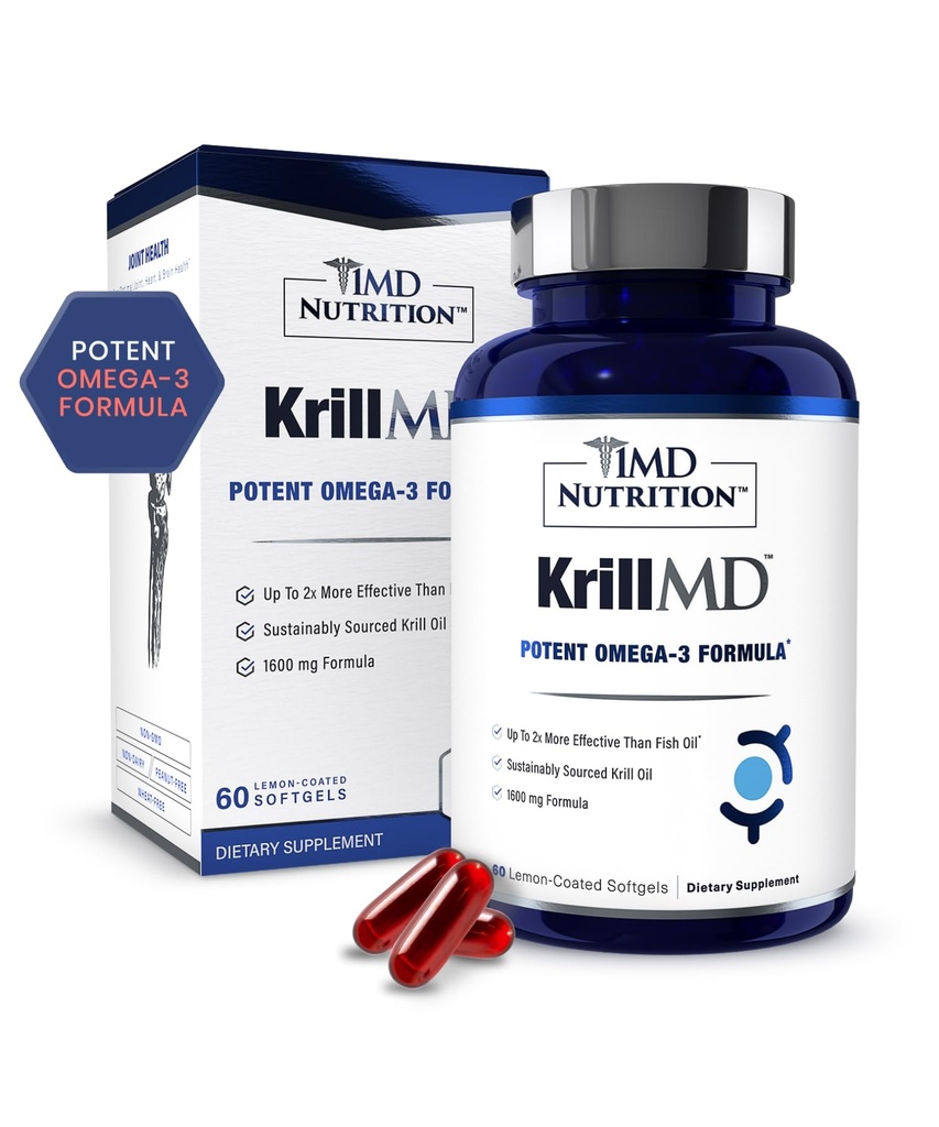 1MD Voeding KrillMD - Antarctische Krillolie Omega 3 Supplement met Astaxanthine, EPA, DHA 