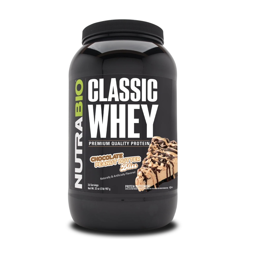 NutraBio Classic Wei Proteïne Poeder- Full-Spectrum Aminozuur Profiel - Geen fillers, kunstmatige kleuren, conserveringsmiddelen - Lage Glykemie Index - (Chocolaat Pindakaas, 2 Ponden)
