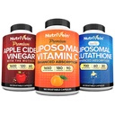 Nutrivein Premium Liposomale Glutathion, Apple Cider Vinegar Capsules, & Vitamine C Supplement Bundle: Vitamine C, ACV Capsules, & Glutathion Supplement Bundle for Cellular Defense & Detox