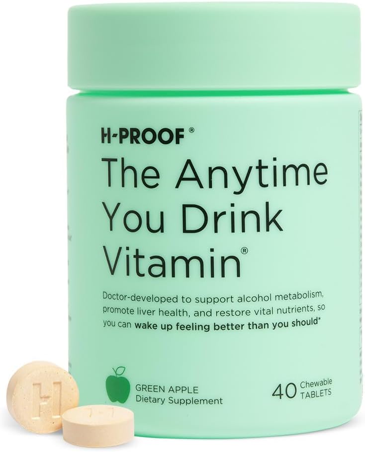 H-PROOF The Anytime You Drink Vitamin, Liver Health & Immunity Support with Electrolytes, Milk Thistle, and Vitamins B & C - 40 Kauwtabletten (20 Servings), Vegan, Green Apple