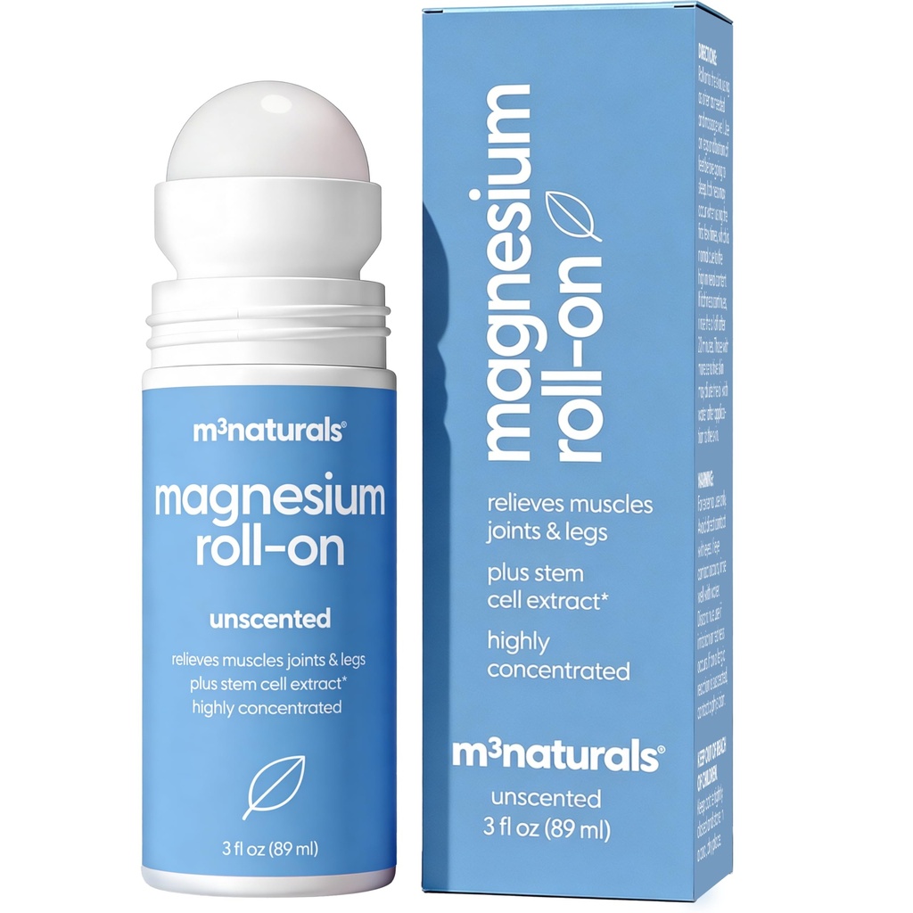 Magnesium Roll On for Adults & Kids, Sore Muscles & Cramps, 3 fl oz by M3 | Easy Application for Feet & Joints, Supports Sleep & Post-Workout Recovery, Gentle for Sensitive Skin, Ideal for Daily Use