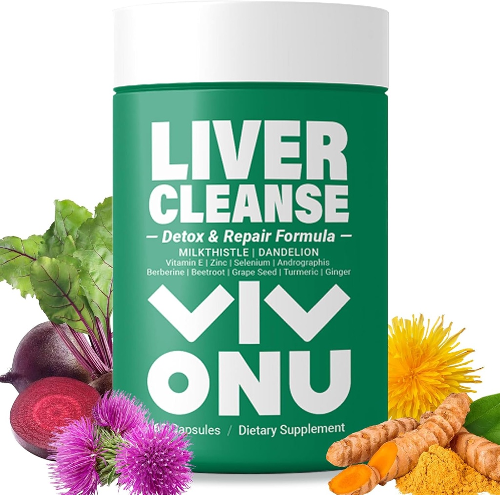 VivoNu Milk Thistle Silymarin & Dandelion Root Liver Health Support, Antioxidant Support, Detox (60 capsules/1 fles)