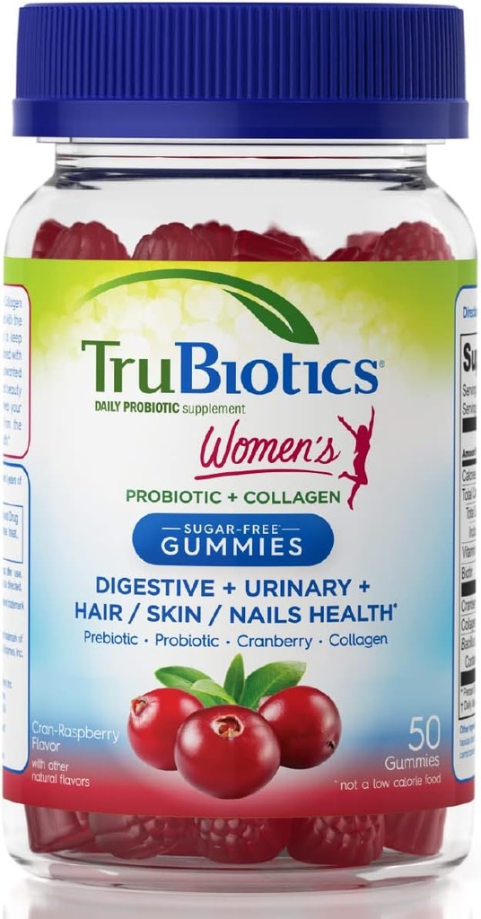 Trubiotics Probiotic Gummies with Collageen for Womens Digestief/Urbinary/Hair/Skin/Nails Health, Sugar Free Prebiotics & Probiotics for Women, Collageen, Biotin, Vitamine C & Cranberry Extract, 50 Tel.