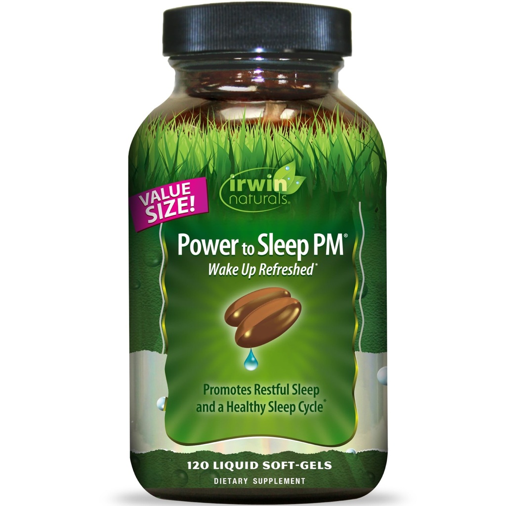 Irwin Naturals Power to Sleep PM - 120 Liquid Soft-Gels - met Melatonine, GABA, Ashwagandha, Valerian Root & L-Theanine - 60 Servers