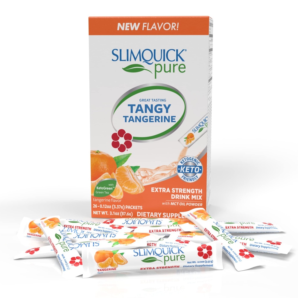 SlimQuick Extra Strength Weight Management Drink Mix pour femmes, Tangerine - Aide le métabolisme, se tient plein pour plus longtemps avec le thé vert, la caféine, l'arbre chaste, l'extrait de Rhodiola - 26 Compte
