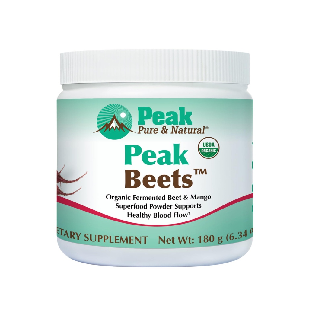 Peak Pure & Natural Peak Organic Fermented Beet Powder - Organic Fermented Beet Powder Superfood Drink Powder - Nitric Oxide Supplement Ondersteuning voor normale bloeddruk