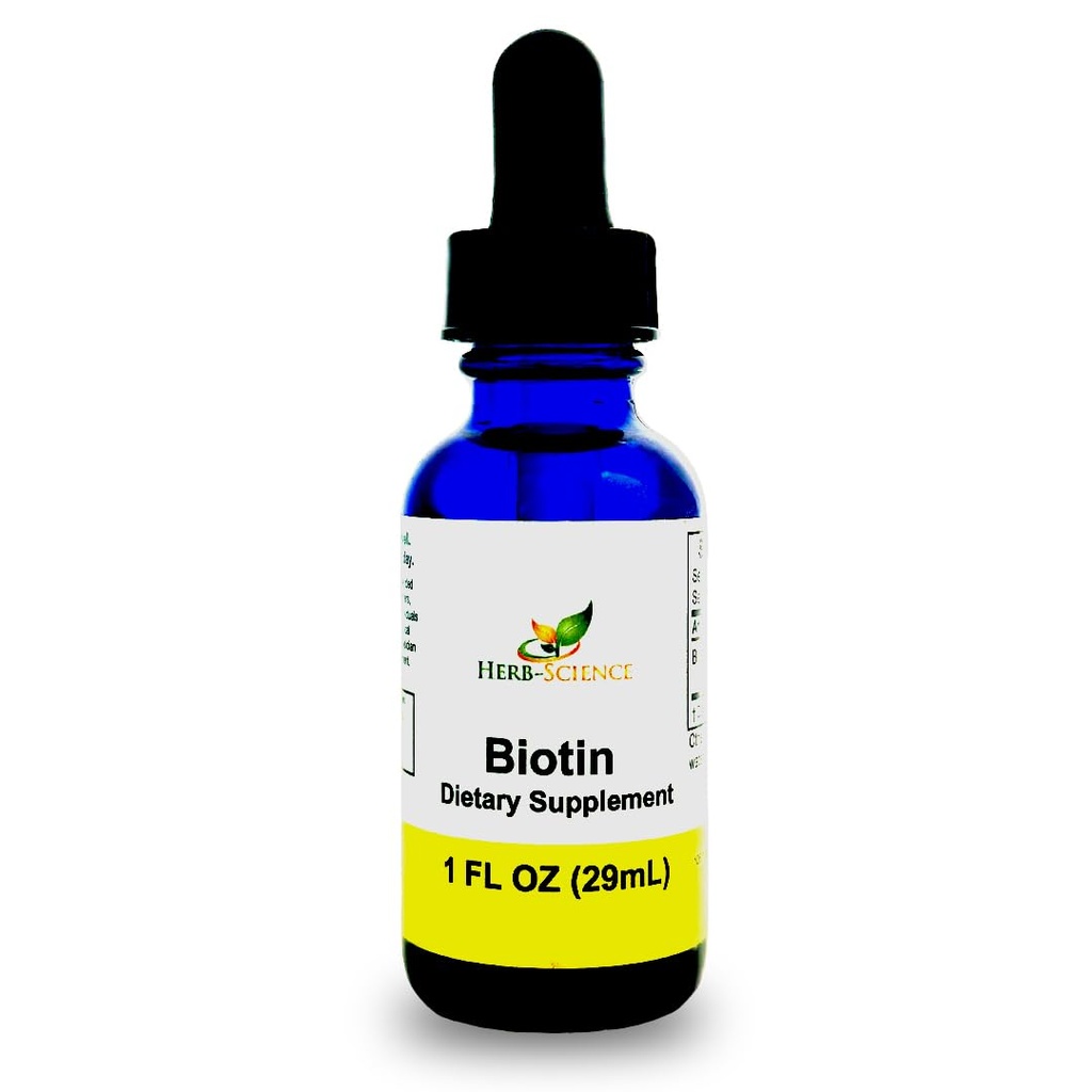 Biotine liquide B7 – Haute absorption, pression à froid D-Biotine USP, végétalien, sans alcool, gouttes sublinguales, pas d'arôme artificiel, bouteille de verre de cobalt bleu pour la puissance et la pureté - 1 oz