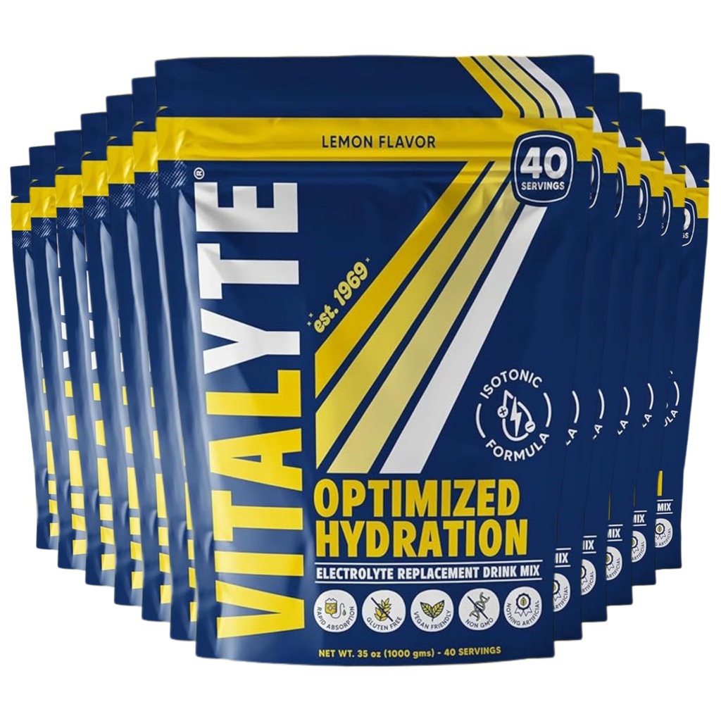 Vitalyte Electrolyte Powder Drink Mix, Isotonic Electrolyte Hydration Mix, Bulk Case Pack (12 Pack, Lemon)