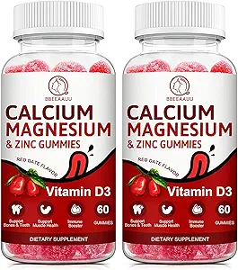 Gommies de calcium, de magnésium, de zinc et de vitamine D - 2 paquets de vitamines pour les femmes, les hommes et les enfants