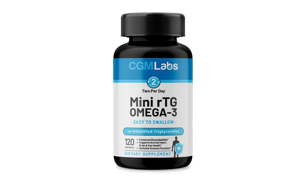 rTG Omega 3 Supplément alimentaire à l'huile de poisson - Absorption élevée et rapide, sans Burpless Supplément huile de poisson d'Anchovy. triglycéride réestérifié w/EPA & DHA (sous forme de rTG) 960mg - 120 Softgels par CGM Labs